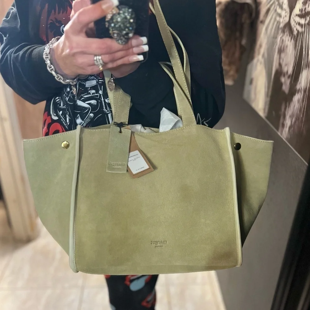 💚💚 NWT- MARGOT NEW YORK Viral JAMEE Double Handle Suede Shoulder Bag Tote💚💚